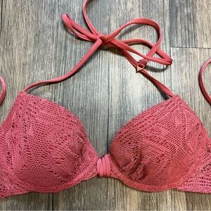 H&M Women’s Rose Pink Knit Style Sparkly Bikini Top Size 34 A